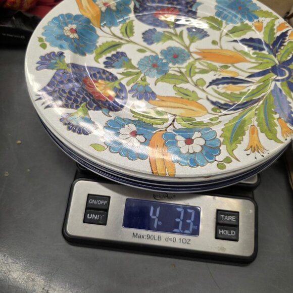 Williams Sonoma Set Of 4 Dinner Plates Floral Mosaic Medallion 10in Plastic - Picture 9 of 10
